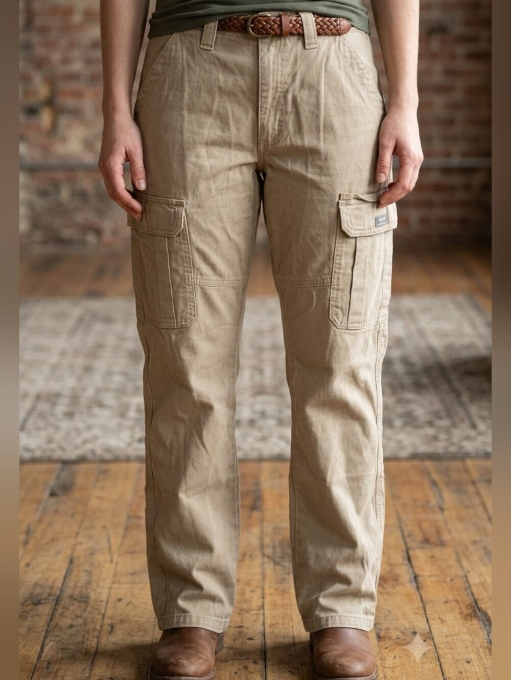 Wrangler Relaxed Fit Tan Cotton Women's Cargo Pants with Utility Pockets 30x30